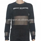 Custom Women's Lightweight Long Sleeve Mesh Breathable Black Cotton Polyester Jersey Fitness Tank Crop Top Wholesale
