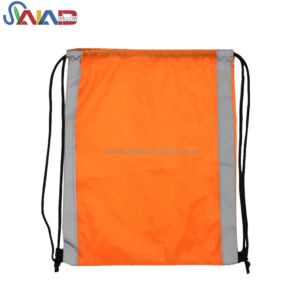 orange polyester drawstring reflective school backpack bag with