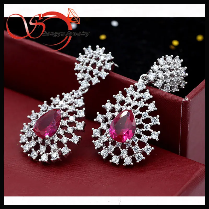 pear shape 6*8mm sexy ruby red drop cut gemstone earrings