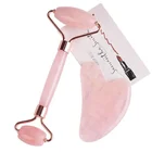 2019 custom box natura pink 100% jade eye needle rose quartz roller gua sha set for face
