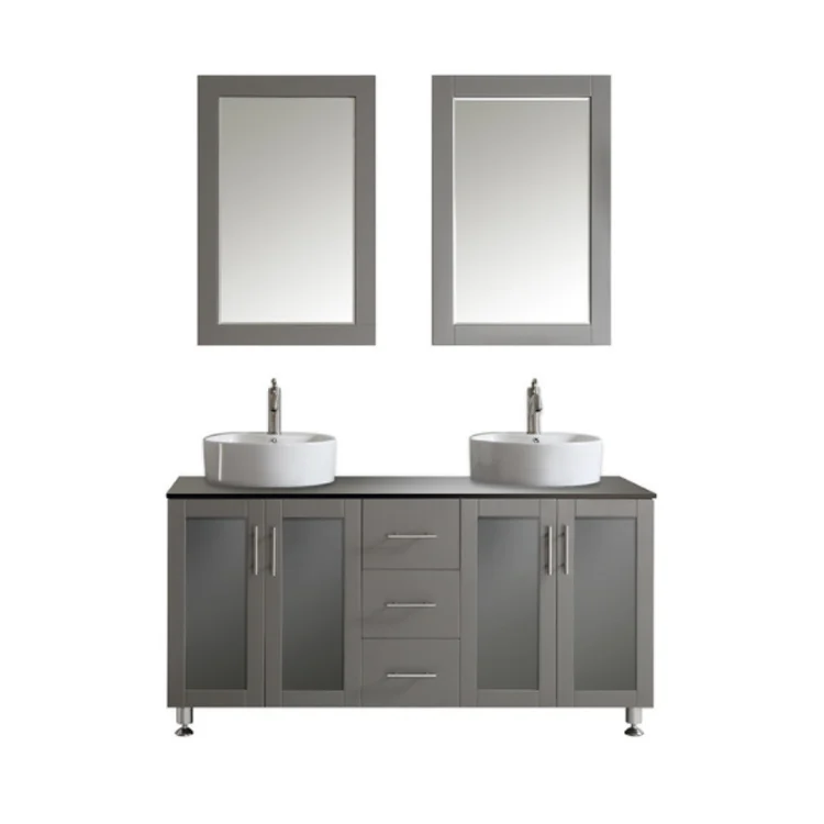 60 Inch Modern Dark Grey Double Bathroom Vanity Cabinet With
