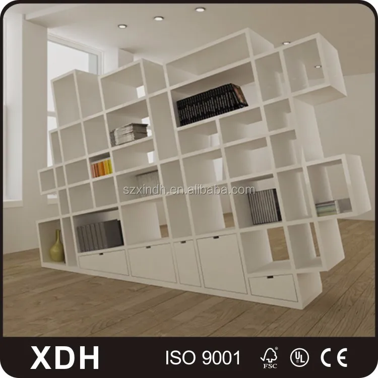 Modern White Wooden Bookcase Creative Design Library Bookshelf
