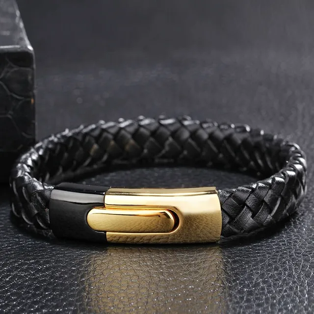Stock Stainless Steel black jewelry cheap leather bracelet