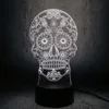 Flower Skull head lamp Creative Artistic 3D Visualization LED Lamp Crossbones Hologram Head Night Light Halloween Decor Toy RGB