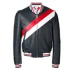 OEM ODM custom zip-front striped luxury varsity black leather jackets men leather jackets