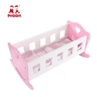 Children pretend play game toy kids wooden baby doll cradle toy with bedding