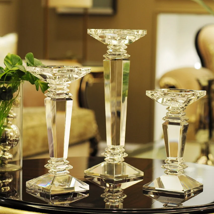 hot sale clear tall crystal candle holder for wedding table