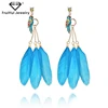 New Design Fashion Ethnic Stylish blue red parrot kc gold ring three long feather tassels women girl jewelry drop earring