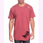 Hot fashion custom size longline men ripped t shirts hip hop clothing for wholesale
