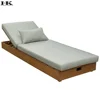 Waterproof pool furniture teak wood sun lounger with cushion