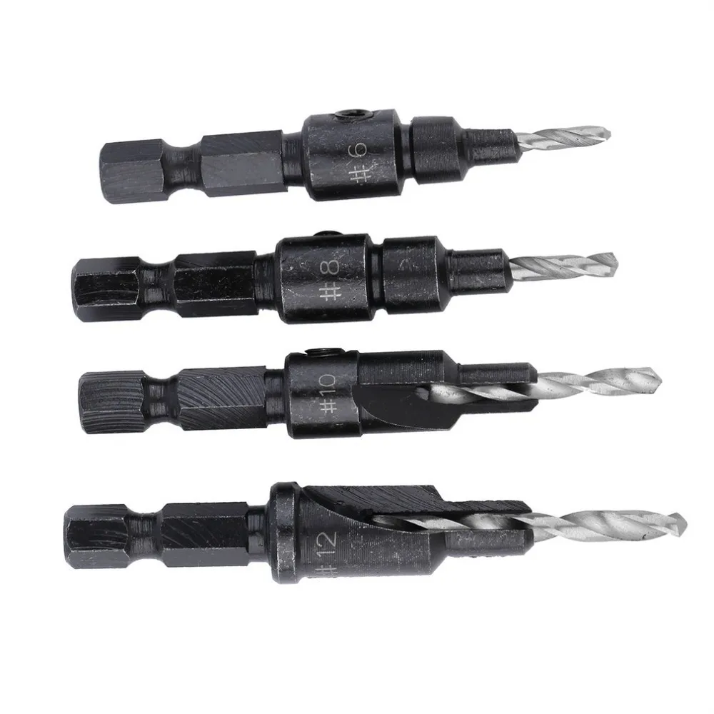 4 pcs HSS Countersink Drill Bits + 1 pcs 1/4 Quick Change Hole Hex Shank Screw Hot Search