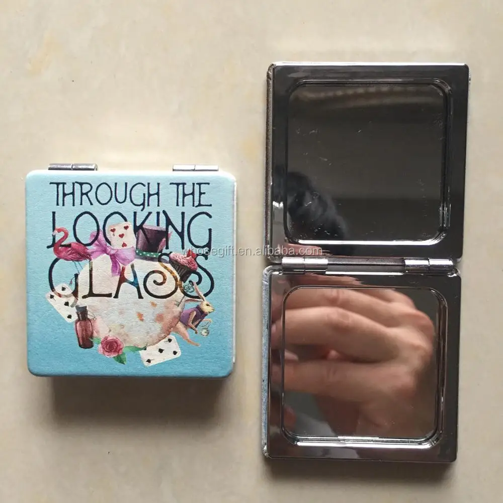 high quality gifts of square shape pu leather cosmetic mirror