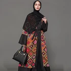 Hot sale printing contrast fabric black dubai abaya kaftan dress front open abaya muslim women dress