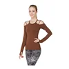 Custom logo yoga vests brown ladies fashion new tops with long sleeve