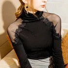 wholesale Lace Splicing Sexy ladies tops latest design High collar women t shirt