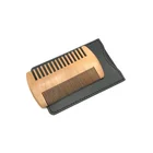 Pear wood mens wooden beard comb with PU pouch