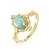 925 Sterling Silver Dainty White Opal Ring 18K Yellow Gold Plated Tiny Collection Size Jewelry