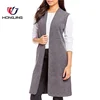 women's casual banquetLong Vest Lightweight boiled wool Side slit pocket Open front no closure sleeveless straight hem jacket