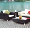 Villa Hotel Outdoor Friends Gathering Sofa With Ottoman Footrest And Metal Top Table Well Used Patio Furniture