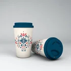 Reusable Eco Bamboo Fibre Biodegradable Coffee Cup with Silicone Lids and Sleeve