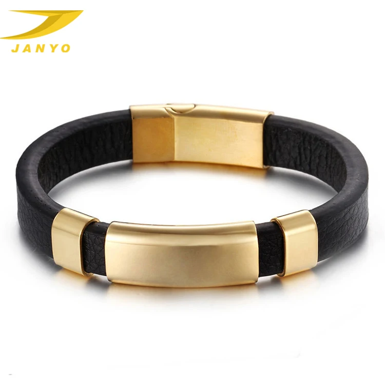 leather and gold bracelet mens