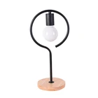 Vintage style unique design wood decorative hotel simple LED wooden base a table lamp Square desk LED lights for indoor