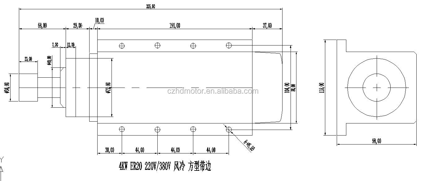 High Speed 4kw Er20 Air Cooled Square With Flanged Cnc Router Spindle