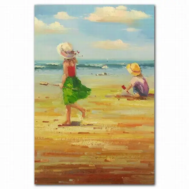 wholesale handmade beach kid oil painting of beautiful girls