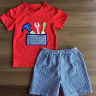 Wholesale baby boys boutique summer clothes outfit children boy applique shirt set kids clothing set wholesale