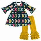 New design colorful butterfly ruffle pants kids fall outfits