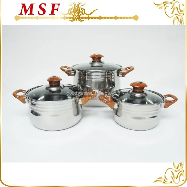 Factory manufacturer stainless steel 6pcs cookware set removable brown bakelite handle thermometer casserole hot potset MSF-3288