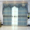 Luxury Used Hotel Curtain Fabrics, Online Sale Floral Light Blue Curtains With Valance/