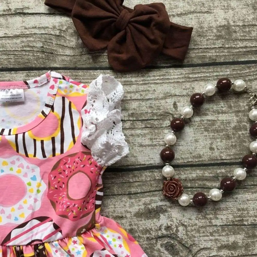 Summer baby girls outfits children Doughnut cotton dress girls lace ruffle boutique dress cute dress matching accessories