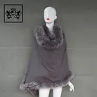 Fashion Women Cashmere Cotton Shawl With Raccoon Fur Collar / Manufacture Ladies Fur Cape