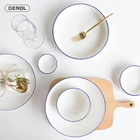 Hot selling home used simple porcelain dinnerware ceramic dinner set with blue trim