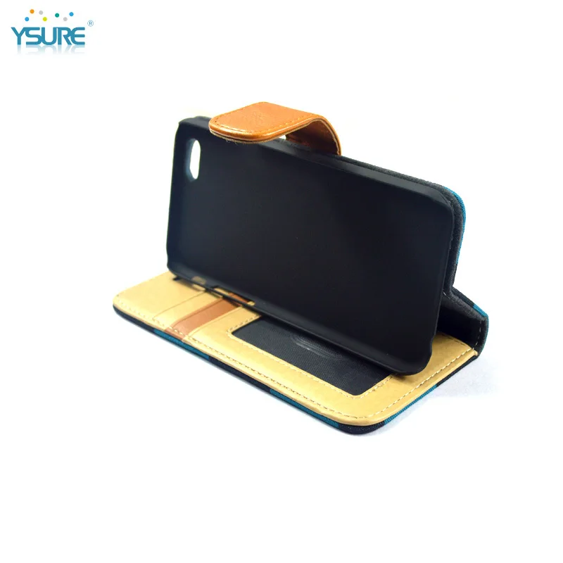 2015 Best Design Hot Sale Special Grid Pattern Denim Leather Case For Lenovo VIBE X2 X2-TO with Card slots and PVC ID slot