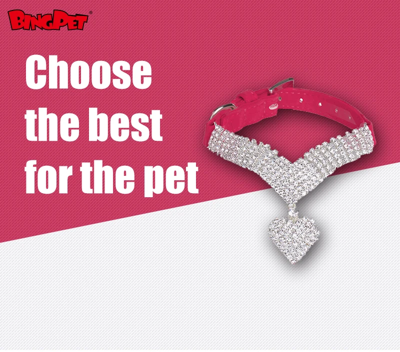 bling heart fashion pu leather luxury crystal dog collar