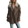 Fashion and Warm Woman Sweater Fleece Open Front Coat with Pockets