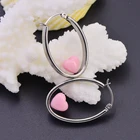 Metal pink love heart oval shape thick earrings