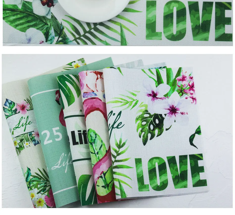 Chic Tropical Plants Tableware Pad Dining Table Mat Heat Insulation Non-Slip Placemats Flamingo Green Leaf Cactus Bowl Coaster (10)