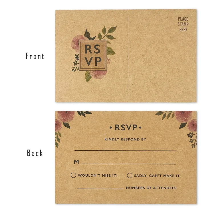 custom print pocket wedding greeting invitation with rsvp cards