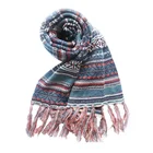 Bohemian style jacquard tassels knitted winter scarf