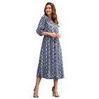 YILEYA customized design ladies medium sleeve v neck button front long vintage snake print maxi dress
