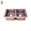 Vintage Style Hand Made Antique Brass Copper Square Design Double Bowl Kitchen Sink Basin