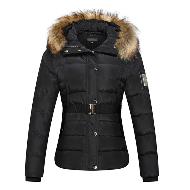2018 Short winter fashion ladies down jacket with belt on waist