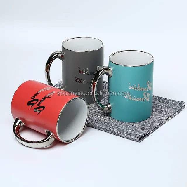 ceramic coffee mug for oem printing, electroplate printed beer