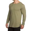 mens 95% cotton 5% spandex long sleeve t shirts with scoop bottom design