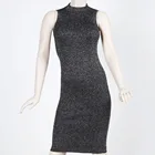 Ladies'fashion mixed lurex back V neck rib sleeveless midi round neck sexy knitwear evening dress
