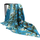 Fashionable oil painting twill printed silk scarves popular scarf for lady