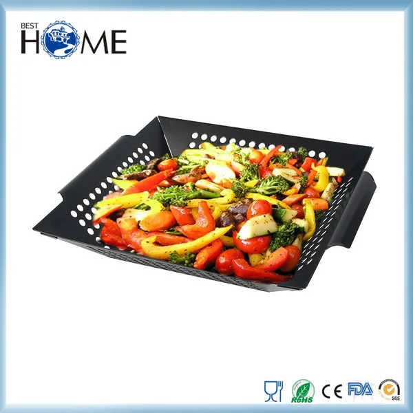 18/0 vegetable grill basket, non-stick coasted tropper bbq grill